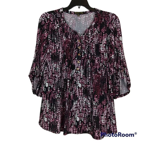 Always Indigo | Bundle of 2 Knit Button Front Pleated Tops Pink Purple | Size 1X - Picture 5 of 8